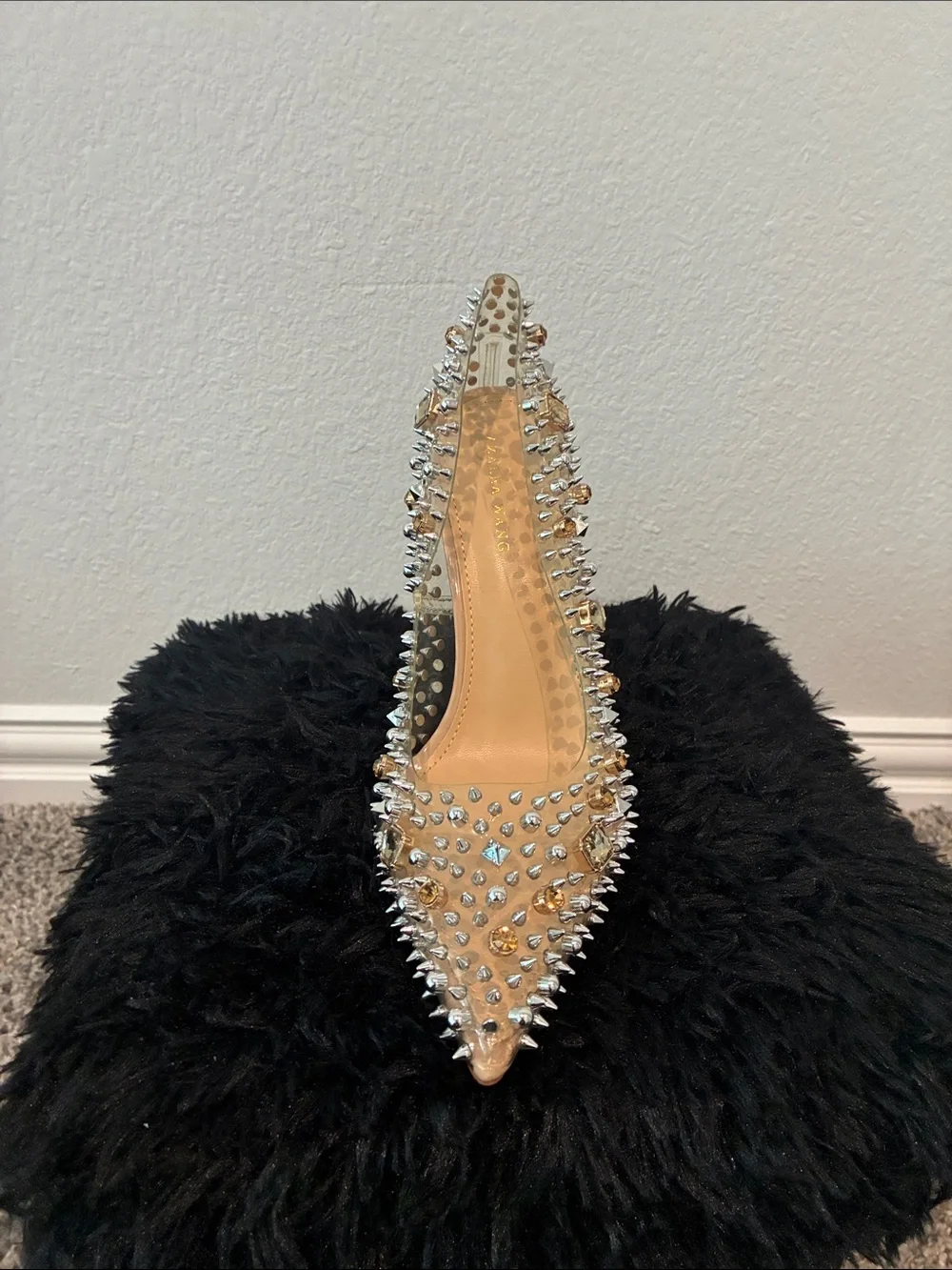 AKIRA Clear Pointed Stiletto Pump with Silver Studs
